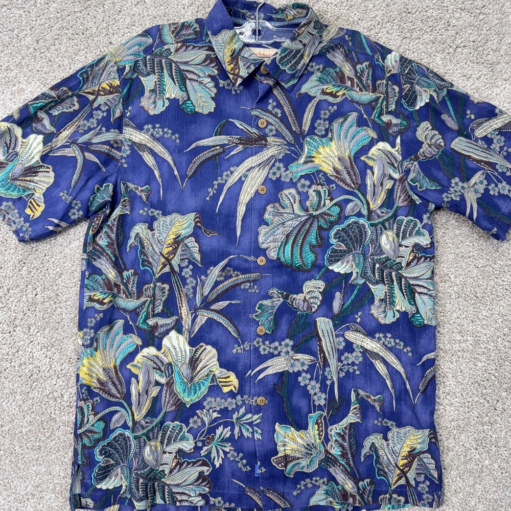 Tommy Bahama Shirt Mens S Tropical Floral Blue Silk Button Down EUC